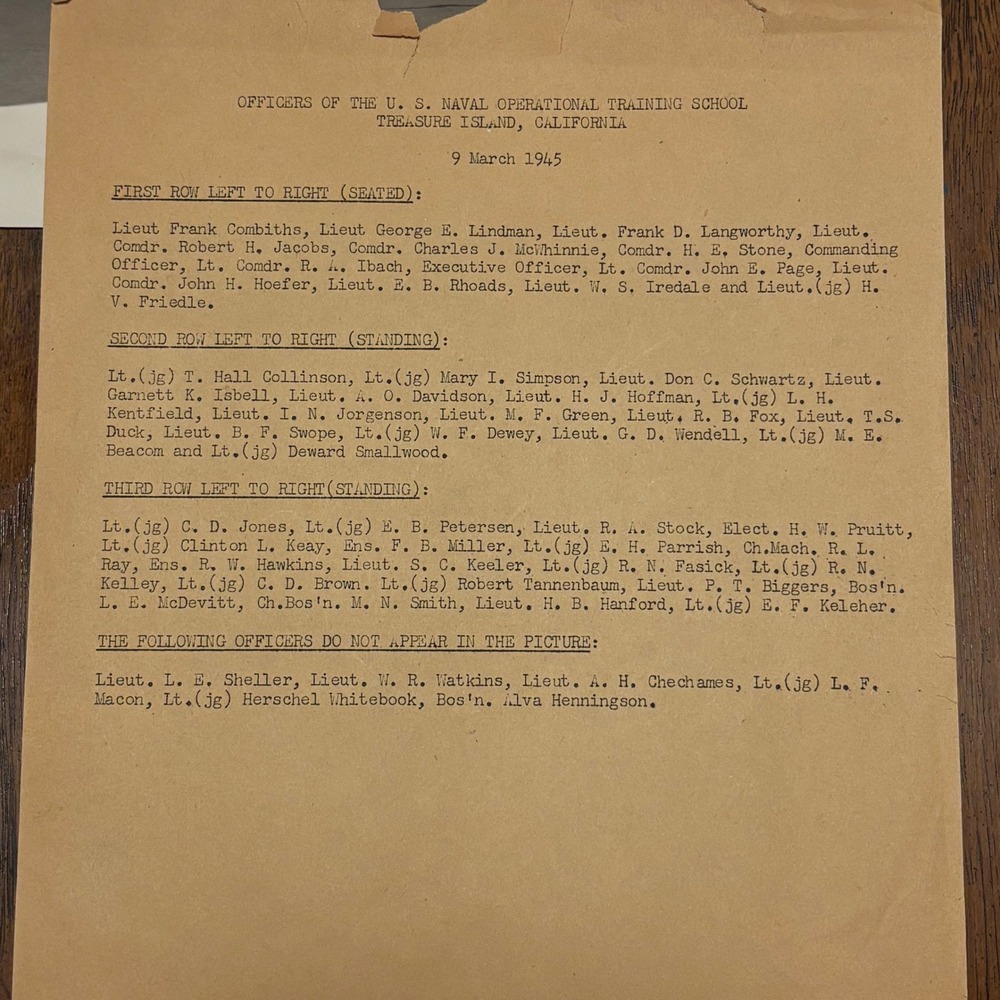 Vintage B&W 1945 US Navy Operational Training School Treasure Island Photo & Key - Picture 3 of 6